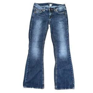Silver Eden Women’s 28 Lowrise Blue Bootcut Faded Embroidered Pockets Denim